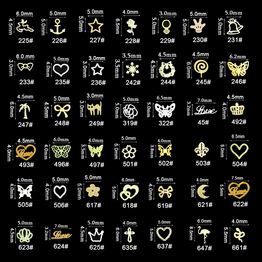 Gold Foil Flakes - 100 개/가방 골드 하트 메탈릭 네일