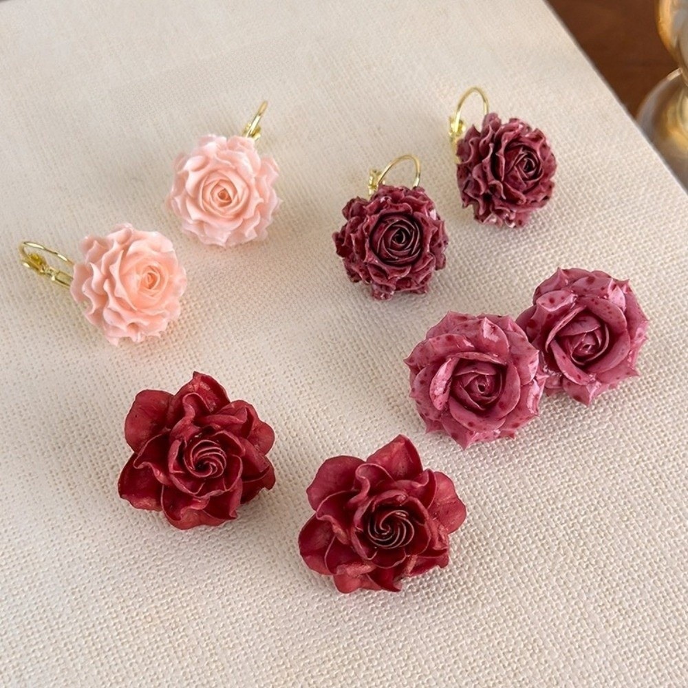 Flower Preservation Resin - 달콤한 인공 장미 귀걸이 레진 레트로