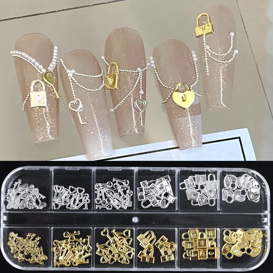 12 그리드 골드 실버 금속 잠금 키 네일 장식 부품  - Gold Foil Flakes 리뷰 및 가격