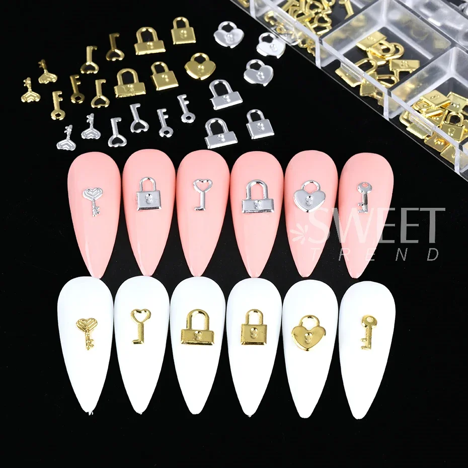 12 그리드 골드 실버 금속 잠금 키 네일 장식 부품  - Gold Foil Flakes 리뷰 및 가격