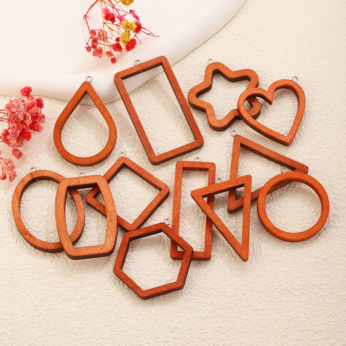 10PCS 삼각형 직사각형 나무 기하학적 참 장식품 귀 - Resin Craft Projects 리뷰 및 가격