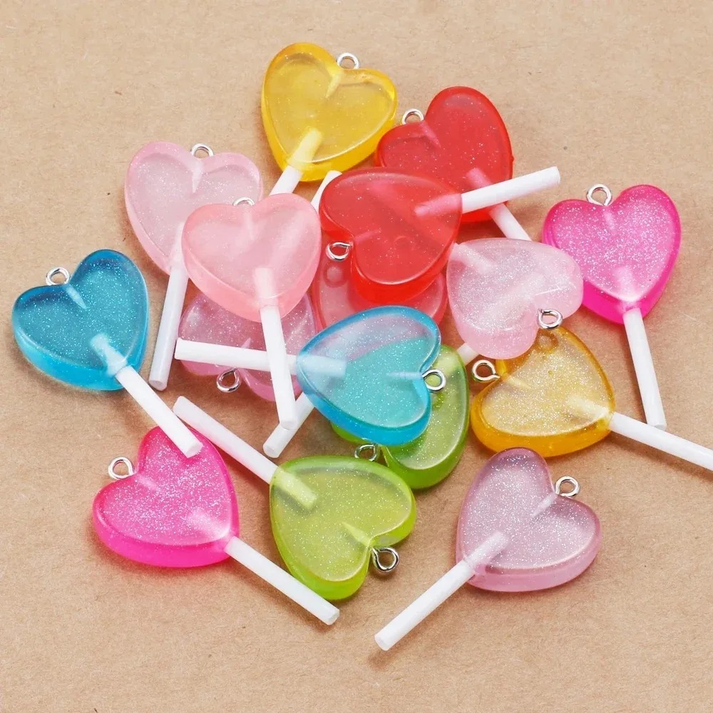 10Pcs Kawaii 반짝 이는 하트 롤리팝 수지 참 - Resin Craft Projects 리뷰 및 가격