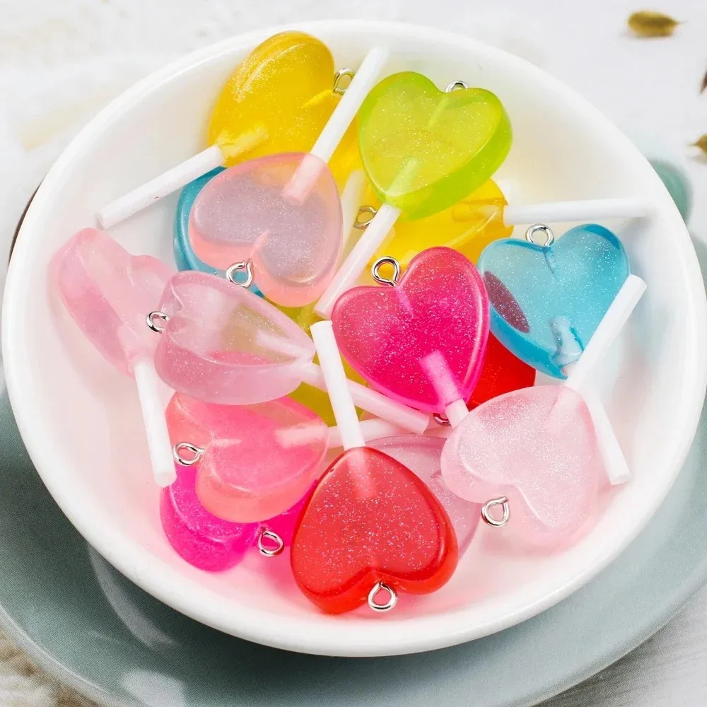 10Pcs Kawaii 반짝 이는 하트 롤리팝 수지 참 - Resin Craft Projects 리뷰 및 가격